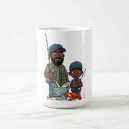 Afro-Amerikaanse vader en zoon vissen Koffiemok