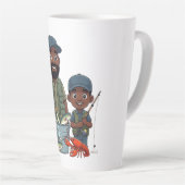 Afro-Amerikaanse vader en zoon vissen Latte Mok (Rechterhoek)