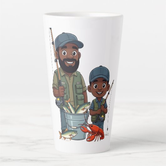 Afro-Amerikaanse vader en zoon vissen Latte Mok (Voorkant)