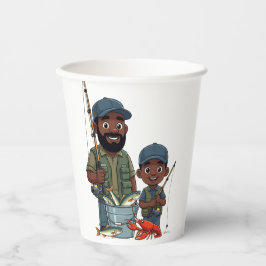 Afro-Amerikaanse vader en zoon vissen Papieren Bekers