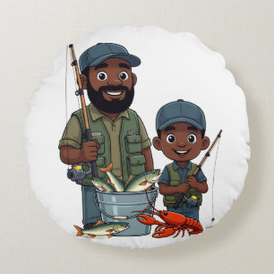 Afro-Amerikaanse vader en zoon vissen Rond Kussen