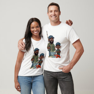 Afro-Amerikaanse vader en zoon vissen T-shirt