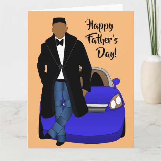 Afro-Amerikaanse vader in zwarte jas Vaderdag Kaart (Voorkant)