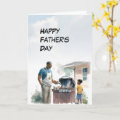 Afro-Amerikaanse vader met kleine zoon Vaderdag Kaart (Gele Bloem)