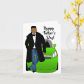 Afro-Amerikaanse Vader Zwarte Jas & Das Vaderdag Kaart (Gele Bloem)