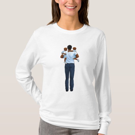 Afro-Amerikaanse Vaderdag vader en twee kinderen T-shirt (Voorkant)