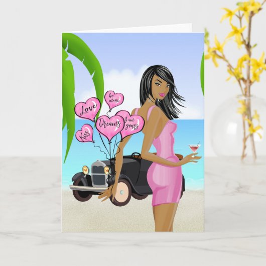 Afro-Amerikaanse Valentijnsdagkaart Kaart (Gele Bloem)