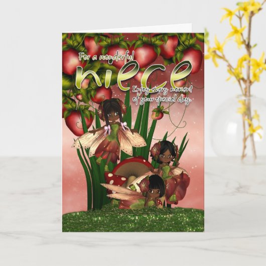 Afro-Amerikaanse verjaardag Kaart - Niece - Moonie (Gele Bloem)