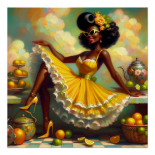 Afro-Amerikaanse Vintage Pin-Up Fantasy Citroen/Li Perfect Poster
