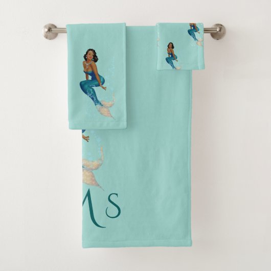 Afro-Amerikaanse Vintage Zeemeermin Monogram Bad Handdoek (Insitu)