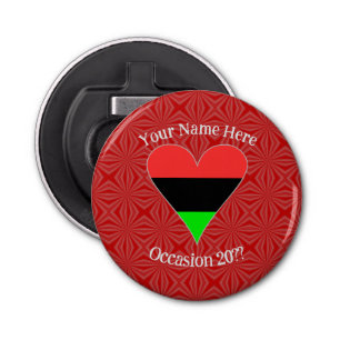 Afro-Amerikaanse vlag Heart Funky, gepersonaliseer Button Flesopener
