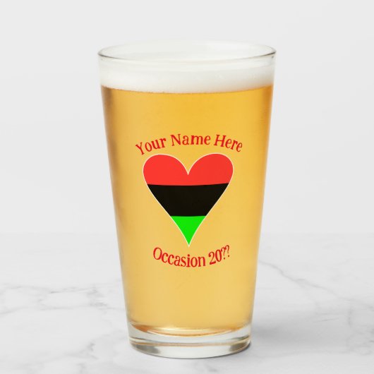 Afro-Amerikaanse vlag Heart Funky, gepersonaliseer Glas (Voorkant gevuld)