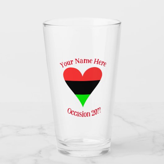 Afro-Amerikaanse vlag Heart Funky, gepersonaliseer Glas (Voorkant)