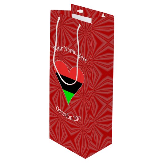 Afro-Amerikaanse vlag Heart Funky, gepersonaliseer Wijn Cadeautas (Voorkant Gekanteld)