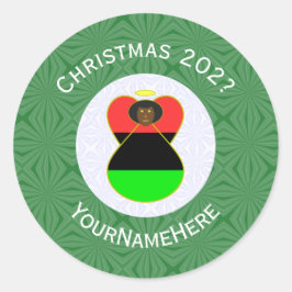 Afro-Amerikaanse vlag kerst engel personaliseren Ronde Sticker