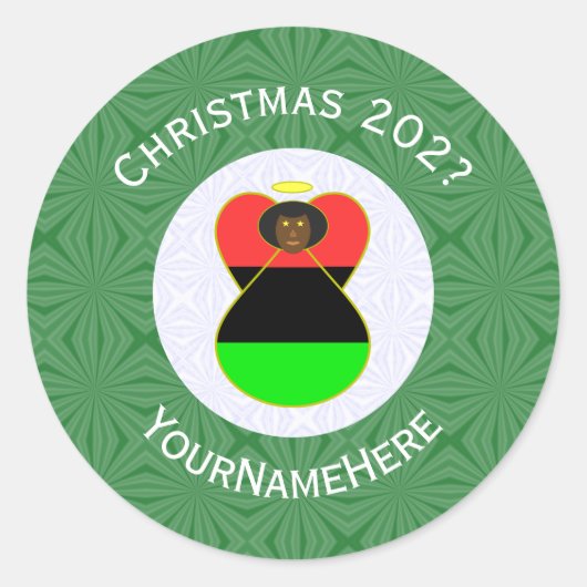 Afro-Amerikaanse vlag kerst engel personaliseren Ronde Sticker (Voorkant)