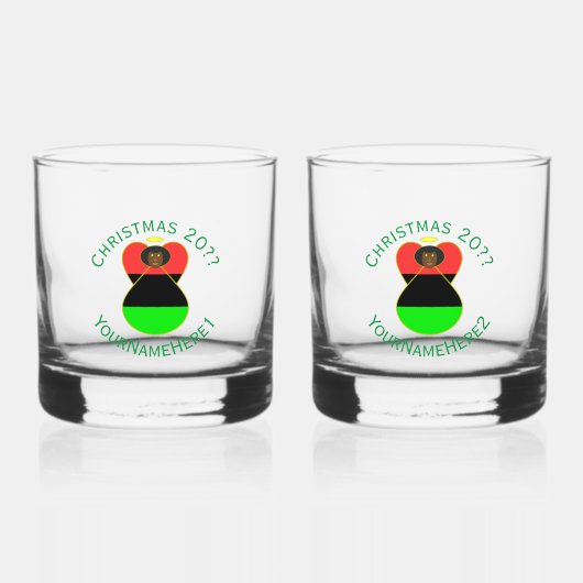 Afro-Amerikaanse vlag kerst engel personaliseren Whisky Glas (Voorkant)