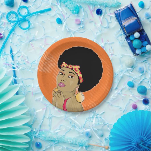Afro-Amerikaanse vrouw 70's Disco Papieren Bordje (Feest)