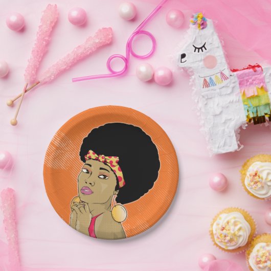 Afro-Amerikaanse vrouw 70's Disco Papieren Bordje (Feest)