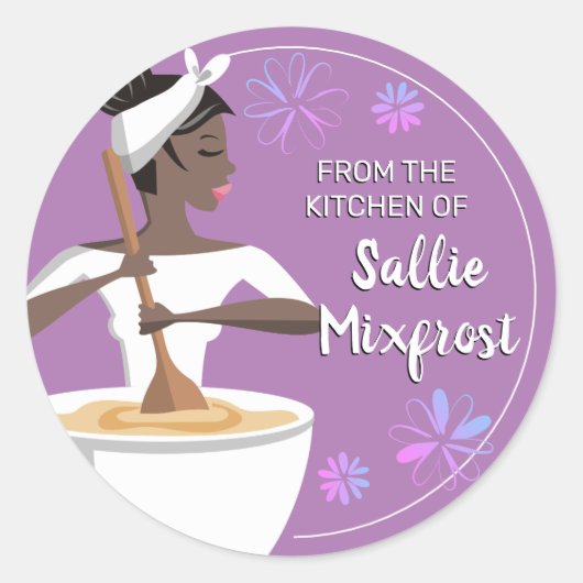 Afro-Amerikaanse vrouw bakkerij uit de keuken van Ronde Sticker (Voorkant)