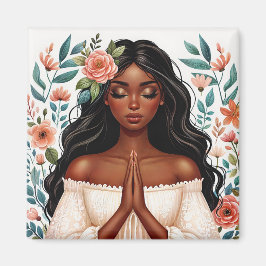 Afro-Amerikaanse Vrouw Bidden Floral Art Magneet