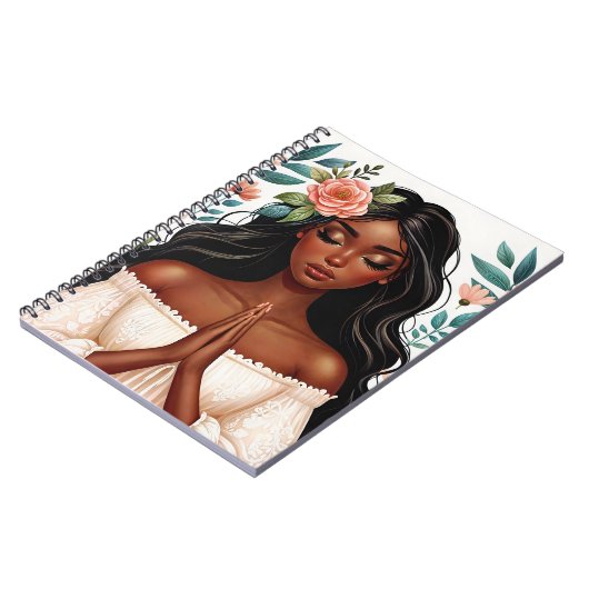 Afro-Amerikaanse vrouw biddende floraal Notitieboek (Linkerzijde)