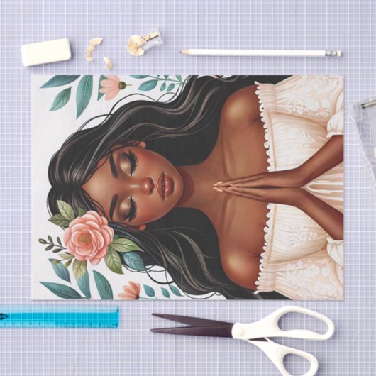 Afro-Amerikaanse vrouw biddende floraal Tissuepapier (Craft)