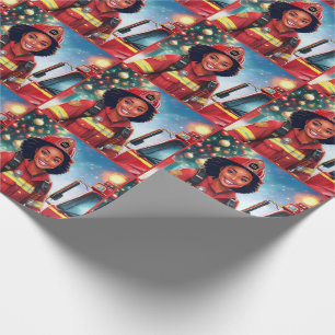 Afro-Amerikaanse Vrouw brandweerman kerst Cadeaupapier