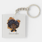 Afro-Amerikaanse vrouw - Bruine wervelingen Sleutelhanger (Achterkant)