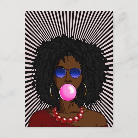 Afro-Amerikaanse vrouw Bubble gum Pop art Briefkaart (Voorkant)