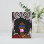 Afro-Amerikaanse vrouw Bubble gum Popart Briefkaart (Staand voorkant)