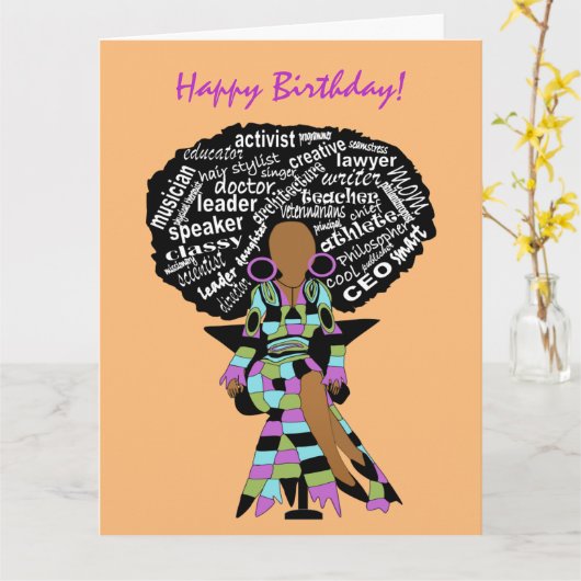 Afro-Amerikaanse Vrouw Gelukkige Verjaardag Kaart (Gele Bloem)