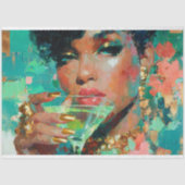 Afro-Amerikaanse vrouw Green Martini Decoupage Tissuepapier (Voorkant)