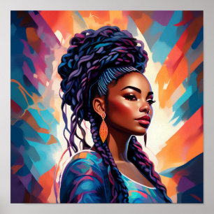 Afro-Amerikaanse vrouw haar haar in een kroon Poster