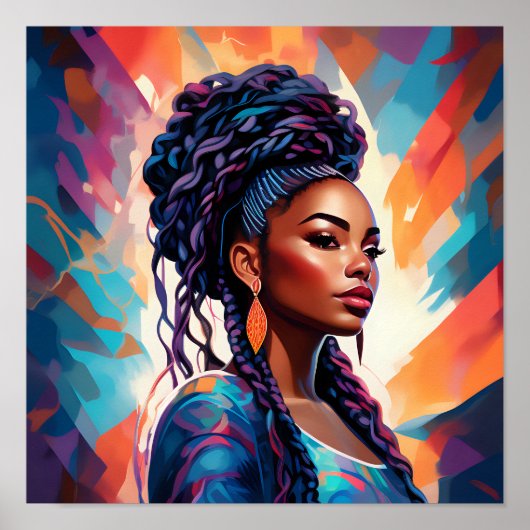 Afro-Amerikaanse vrouw haar haar in een kroon Poster (Voorkant)