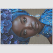 Afro-Amerikaanse vrouw in blauwe bloemen decoupage Tissuepapier (Voorkant)