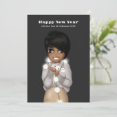 Afro-Amerikaanse vrouw Kerstverlichting Groet Feestdagenkaart (Staand voorkant)