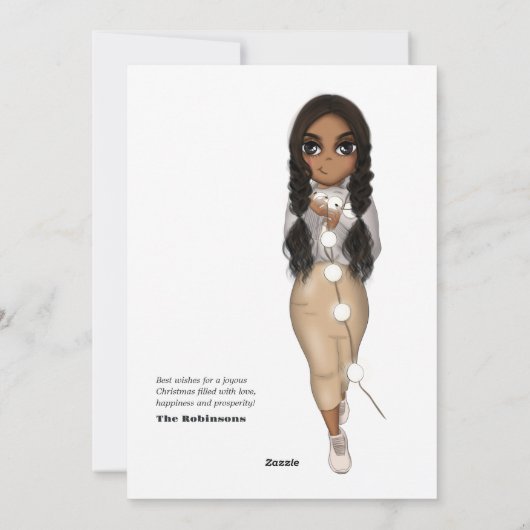Afro-Amerikaanse vrouw Kerstverlichting Groet Feestdagenkaart (Achterkant)