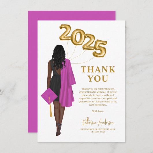 Afro-Amerikaanse Vrouw Klasse 2024 Afstuderen Bedankkaart (Voorkant / Achterkant)