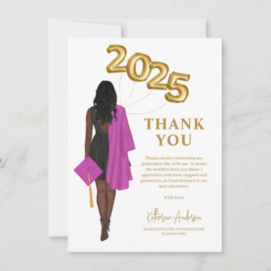 Afro-Amerikaanse Vrouw Klasse 2024 Afstuderen Bedankkaart (Voorkant)