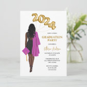 Afro-Amerikaanse Vrouw Klasse 2024 Afstuderen Kaart (Staand voorkant)