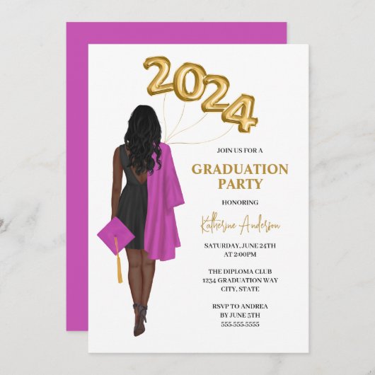 Afro-Amerikaanse Vrouw Klasse 2024 Afstuderen Kaart (Voorkant / Achterkant)