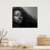 Afro-Amerikaanse vrouw maanlicht Monochroom Poster (Keuken)