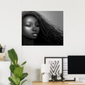 Afro-Amerikaanse vrouw maanlicht Monochroom Poster (Thuiskantoor)