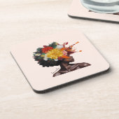 Afro-Amerikaanse Vrouw met Bloemen Afro Haar (2) Bier Onderzetter (Linkerzijde)