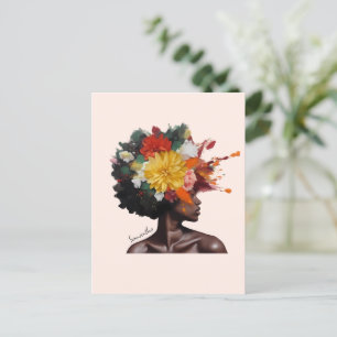 Afro-Amerikaanse Vrouw met Bloemen Afro Haar (2) Briefkaart