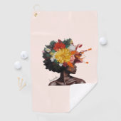 Afro-Amerikaanse Vrouw met Bloemen Afro Haar (2) Golfhanddoek (Insitu)
