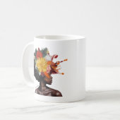 Afro-Amerikaanse Vrouw met Bloemen Afro Haar (2) Koffiemok (Voorkant links)