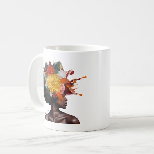 Afro-Amerikaanse Vrouw met Bloemen Afro Haar (2) Koffiemok (Voorkant links)