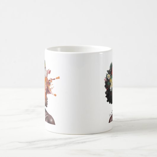 Afro-Amerikaanse Vrouw met Bloemen Afro Haar (2) Koffiemok (Center)